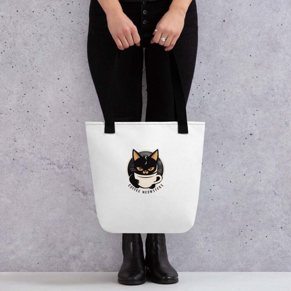 Un, deux, trois, cat tote bag logo side