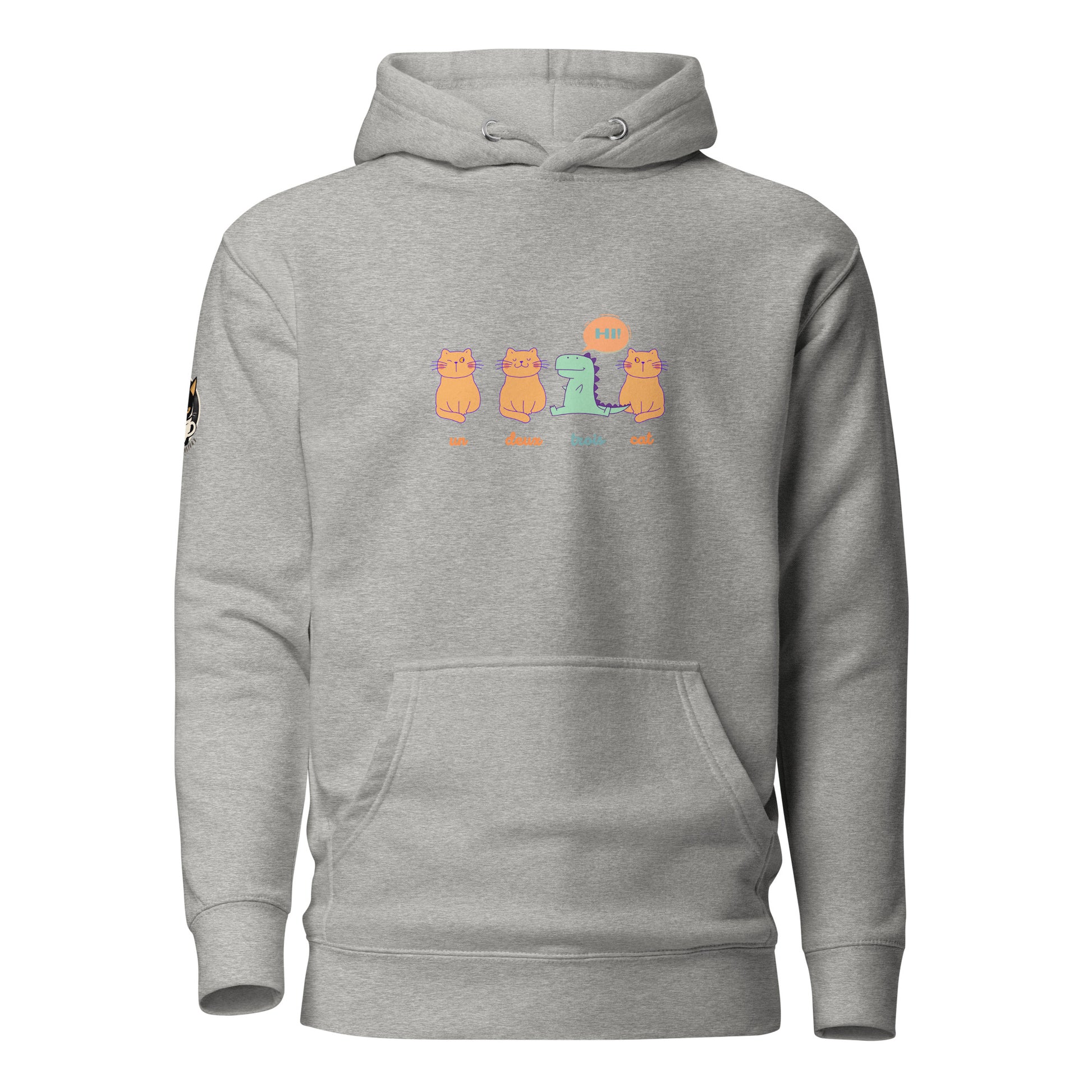Un, deux, trois, cat hoodie light grey