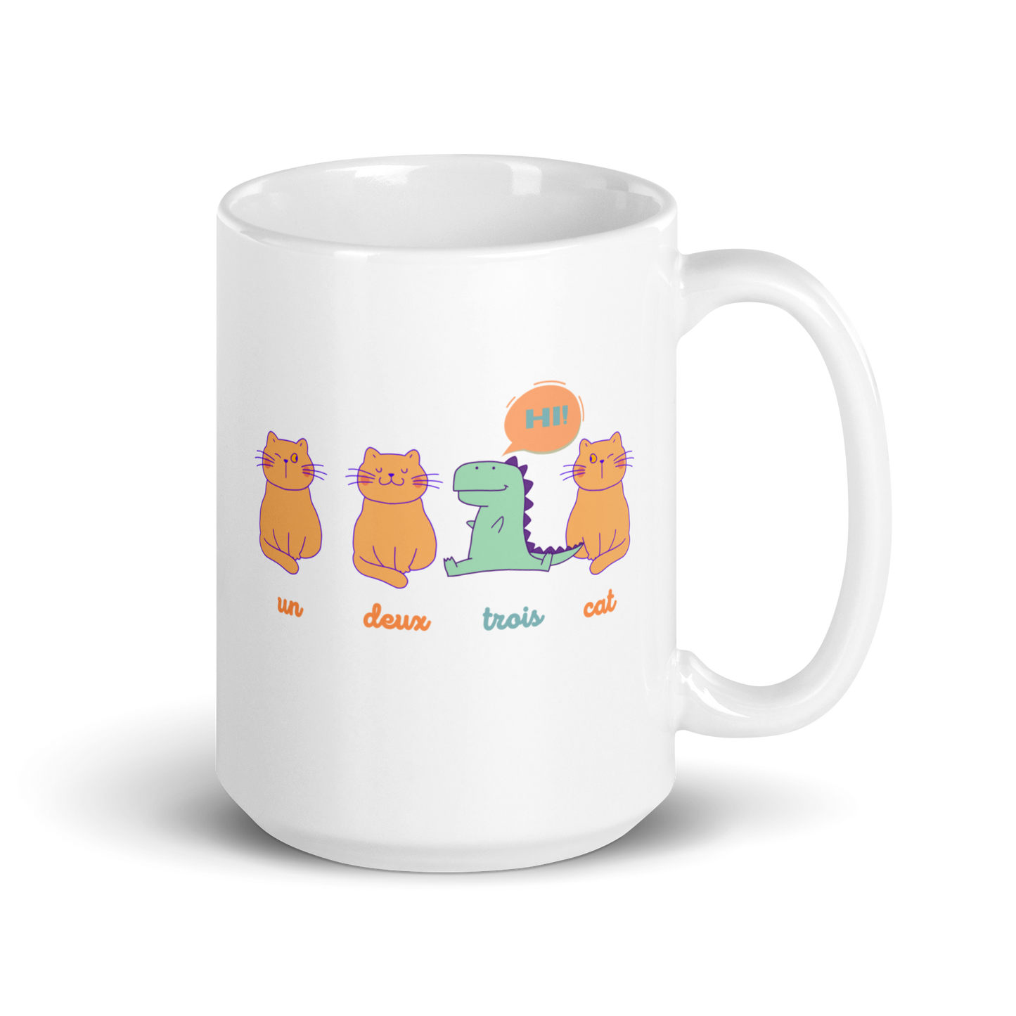 Un, deux, trois, cat white mug